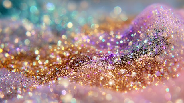 vintage glitter collage, fancy pastel background, chaotic holographic texture, iridescent gold dust, dreamy maximalist aesthetic, sequin sparkle, pastel galaxy, cosmic fantasy, glitter storm, surreal 