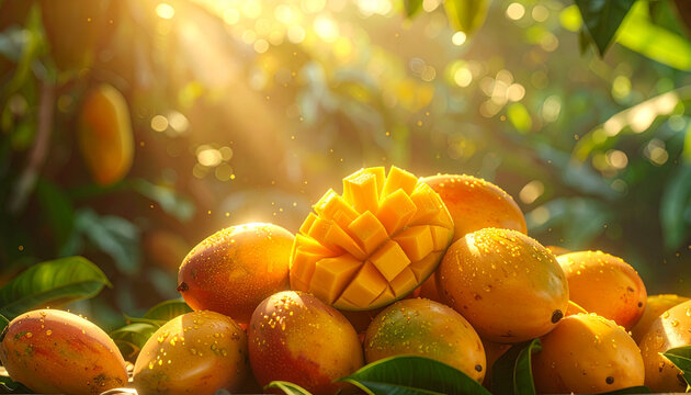 Fresh ripe mushrooms grow on a forest tree alongside a bowl of juicy oranges, healthy apples, and sweet tropical pineapple for a fresh citrus diet