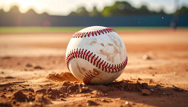 A round leather baseball and bat rest on the green grass of a sports field, representing a new competition and the classic equipment used in a team game