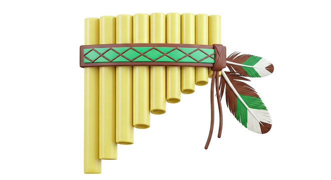 Pan Flute with Feathers and Geometric Pattern