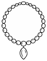 Obraz premium Outline illustration of a beaded necklace with a pendant featuring a tear-drop shape design.