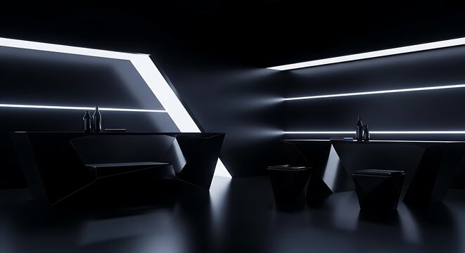 Futuristic interior with neon lighting.