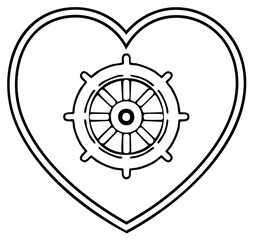 Obraz premium Heart-shaped frame with ship's wheel, symbol of love and navigation