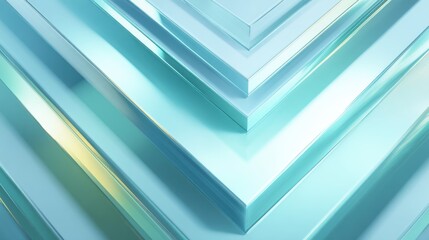 Obraz premium Stacked transparent turquoise glass arrow layers in 3d render. Modern abstract geometric business technology growth progress concept.