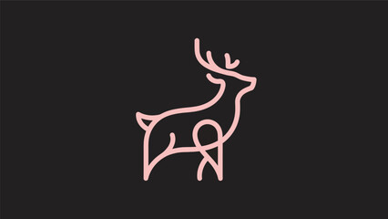 Fototapeta premium Pink deer line art illustration on black