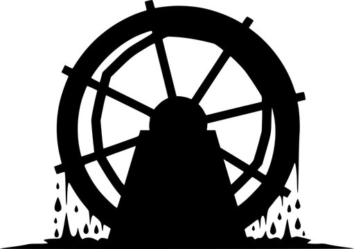Water Wheel Silhouette Vector Illustration
