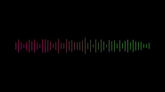 colourful audio waveform spectrum animation on black background, digital sound visualizer equalizer lines, abstract music frequency wave motion graphics, seamless 4K loop