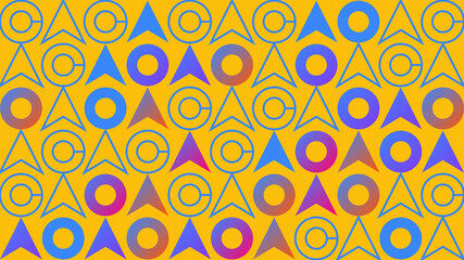 Fototapeta premium Repeated patterns of circles, triangles, and lines on gold, perfect for background designs, branding, or luxurious themed projects.