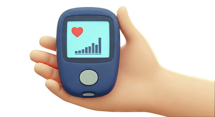 Fototapeta premium Hand Holding Glucose Meter with Heart and Graph Display