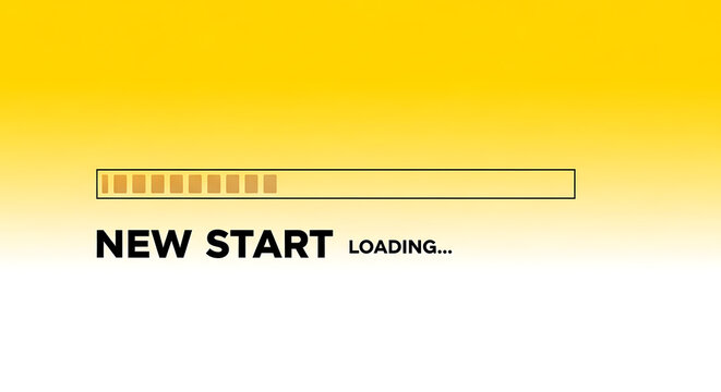 New start loading screen with progress bar on yellow background