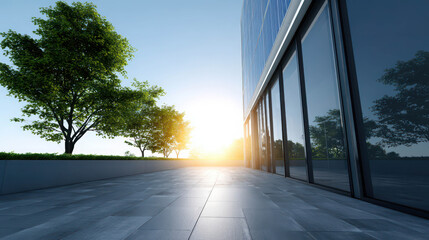 Fototapeta premium Modern Building and Nature Fusion with Trees and Sky