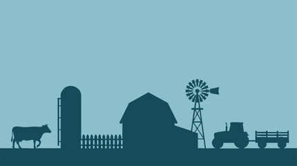 Minimalist Farm Landscape Silhouette Illustration with Agricultural Elements © Zigmate