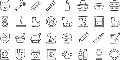 Naklejka premium Animal Care Icon Collection with Grooming Feeding and Medical Elements