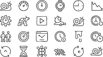 Fototapeta premium Time and Speed Icon Set Featuring Clock Stopwatch and Performance Symbols