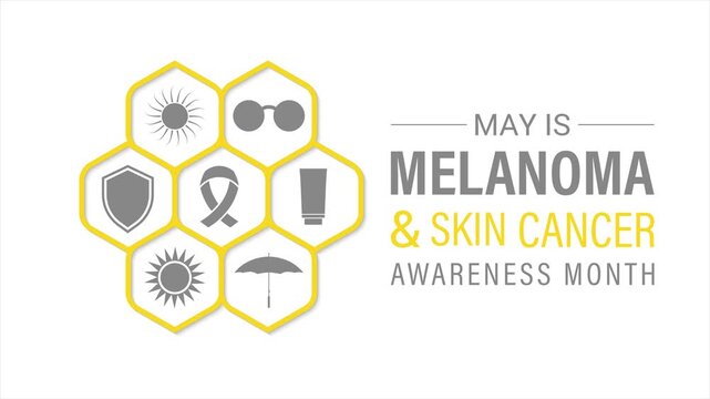 Motion graphics of Melanoma and Skin Cancer Awareness Month with minimal skin and sun protection icons.