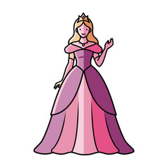 Fototapeta premium Blonde Princess in a Pink Ball Gown with Crown Waving