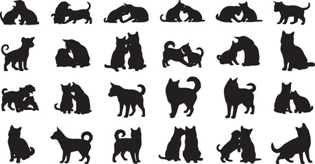 Obraz premium set of 20 diverse dog breeds silhouettes flat design vector illustration