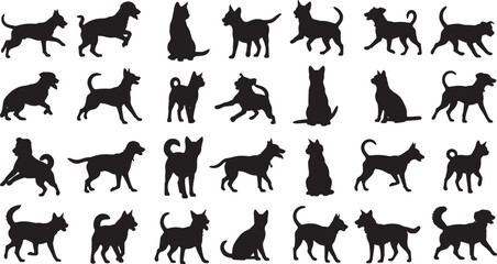 Fototapeta premium set of dog and cat poses in flat design vector illustration