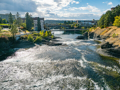 The street view of the cityscape at Spokane, WA.
