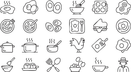 Fototapeta premium Breakfast Food Icons Set With Eggs Bacon And Cooking Symbols
