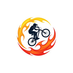 Obraz premium BMX Rider Silhouette Performing Extreme Stunt Inside Fiery Circle