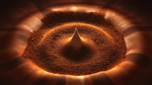 Abstract image of a conical shape emerging from a sandy surface