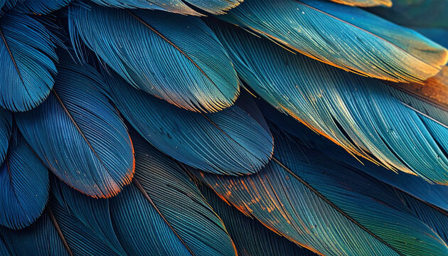 Close up of vibrant blue feathers showing textural details and delicate hues