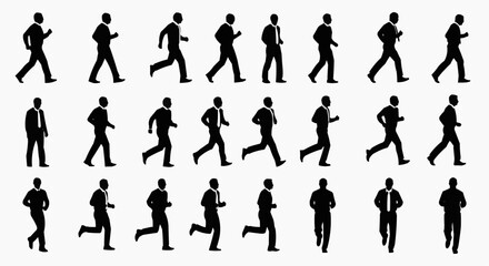 Fototapeta premium vector silhouettes of People people Movement Silhouette Icons Set Business Men Walking Running Action Collection Vector Illustration