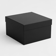 Naklejka premium Elegant black square gift box with minimalist design on white background