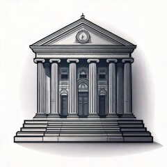 Fototapeta premium Classical facade with columns, steps, and clock