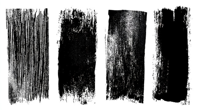 Set of grunge rolled ink stamp textures handmade with brayer. Letterpress vintage rough irregular rectangle vertical backgrounds Linocut relief printing shapes vector illustration white background