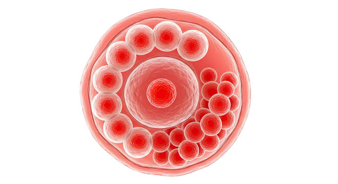 3D illustration of a developing egg cell with surrounding cells