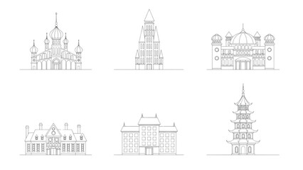 Fototapeta premium Architectural Diversity Global Building Outlines and Cultural Icons