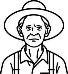 Fototapeta premium Hand Drawn Elderly Female Farmer Black and White Illustration in Minimal Solid Art Style Design