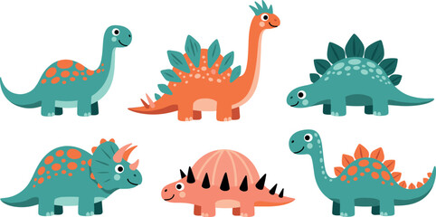 Set of Cute Cartoon Dinosaurs in Various Poses for Animal and Kids Illustrations © MdMojnu
