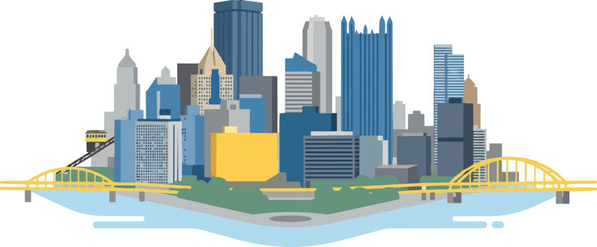 Pittsburgh City Skyline Illustration.