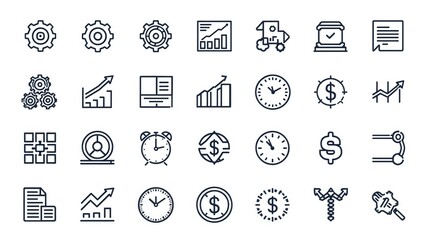 Fototapeta premium A collection of minimalist icons representing various everyday activities and objects isolated on white background