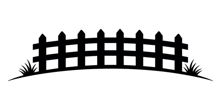 Black silhouette of a wooden picket fence on a white background