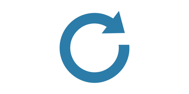 Blue circular arrow rotating right in white background