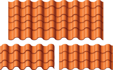 Terracotta roof tiles seamless pattern set with curved ceramic roofing sheets vector illustration © MdMojnu