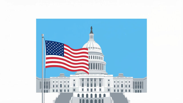 American flag, US Capitol Building, Washington DC, vector illustration, government icon