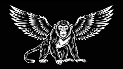 Winged monkey illustration on black background © Ever