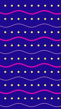 Wavy Pink Lines and Yellow Polka Dots Pattern on Dark Blue Background Retro 80s Memphis Minimalist Design Mobile Wallpaper and Social Media Story Backdrop