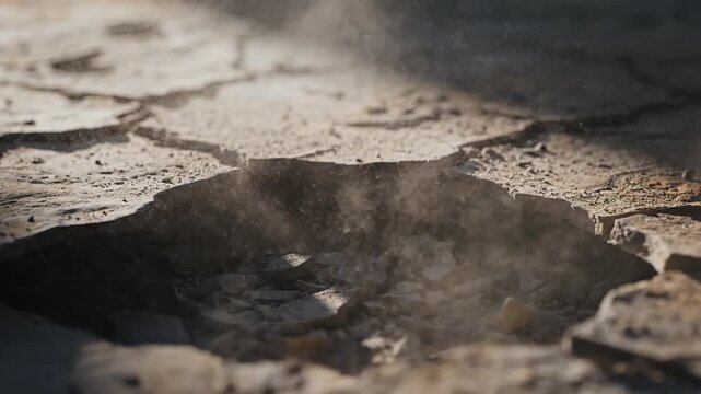 Closeup of Cracked Ground and Hole.