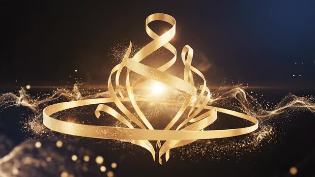 Dynamic gold ribbon orb animation sequence.