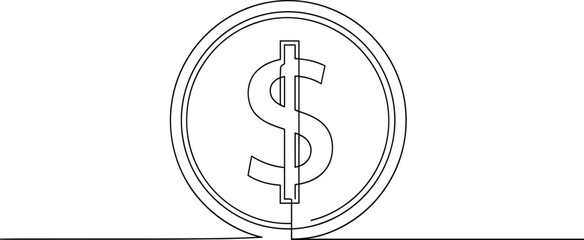 Obraz premium Continuous line drawing of a dollar sign inside a circle on transparent background.