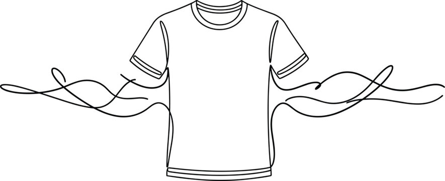 Single line drawing of a t-shirt with abstract wavy lines on transparent background.