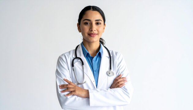 Confident Female Doctor with Stethoscope Standing.