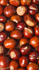 Obraz premium A close-up view of a collection of chestnuts