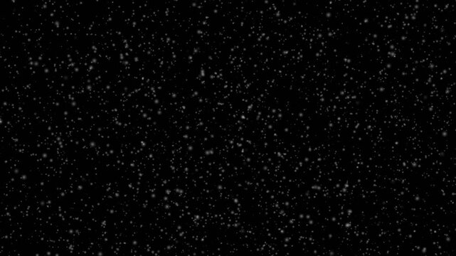 White realistic winter snow falling animation on black background. Christmas winter heavy snowfall overlay. It is snowing in cold winter. Snow flakes slowly falling down seamless loop footage.
